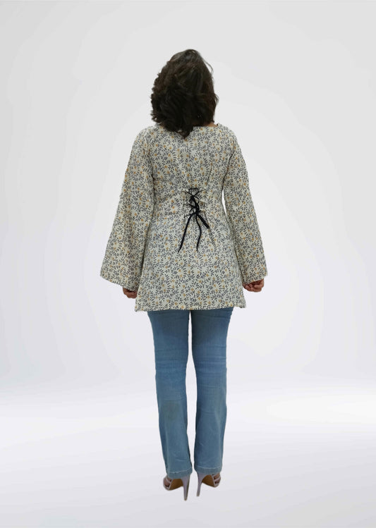Meadow Bloom Bell-Sleeve Short Kurti