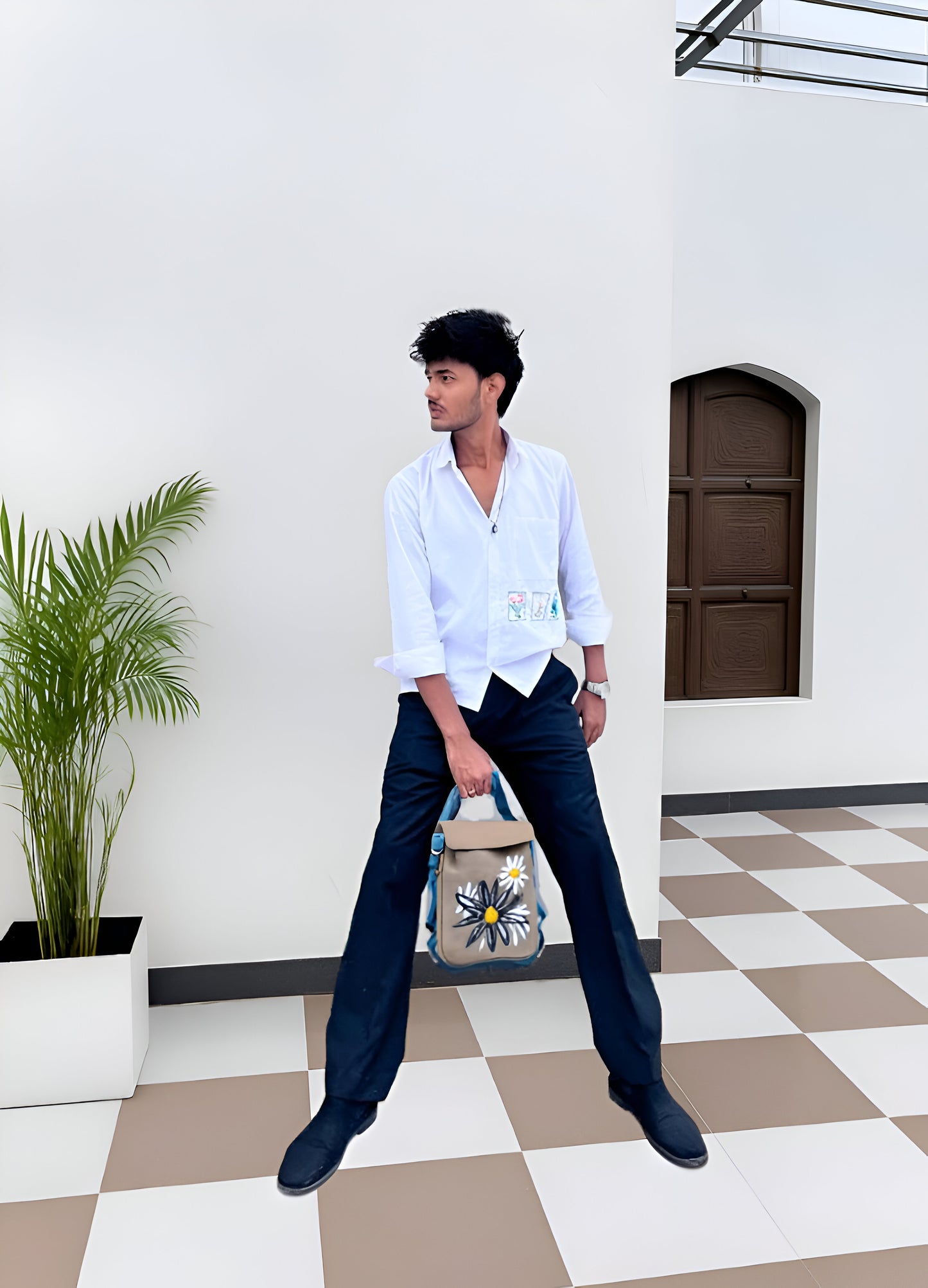 "White Bloom Panel Embroidered Cotton-Linen Shirt"