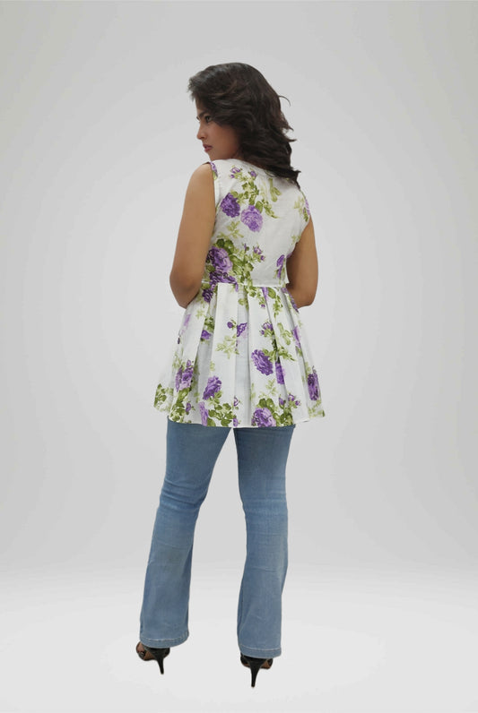 Lavender Bloom Pleated Peplum Kurti