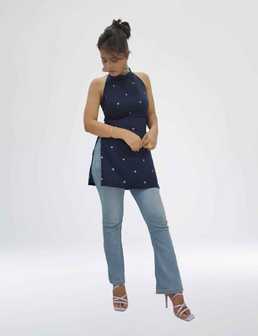 Midnight Lace-Up Short Kurti