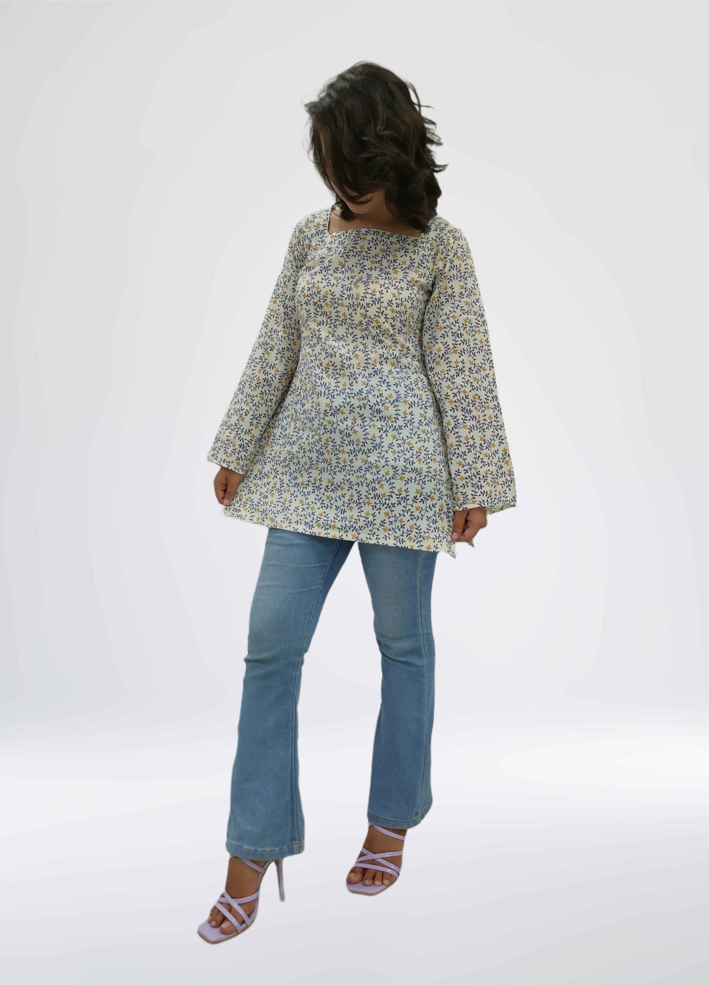 Meadow Bloom Bell-Sleeve Short Kurti