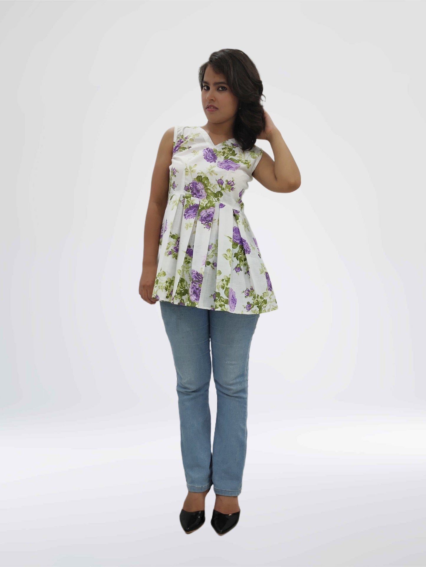 Lavender Bloom Pleated Peplum Kurti