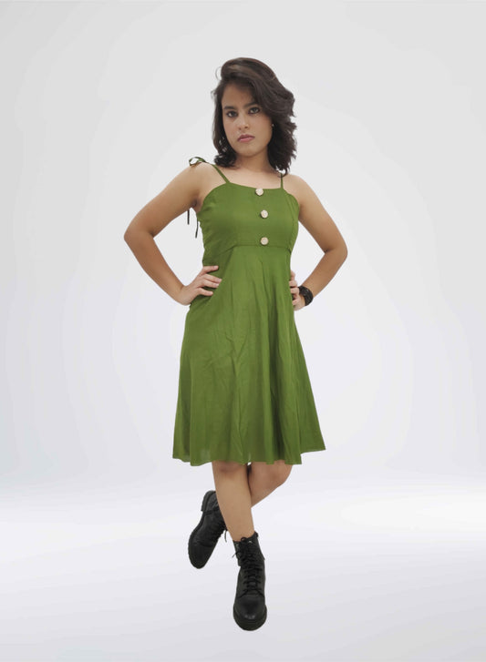 Emerald Charm Tie-Strap A-Line Dress