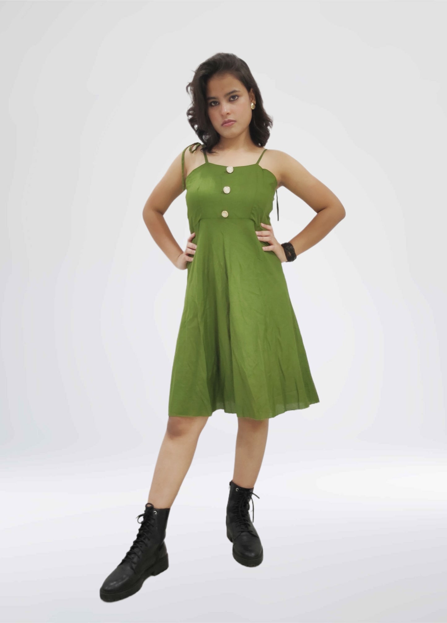 Emerald Charm Tie-Strap A-Line Dress