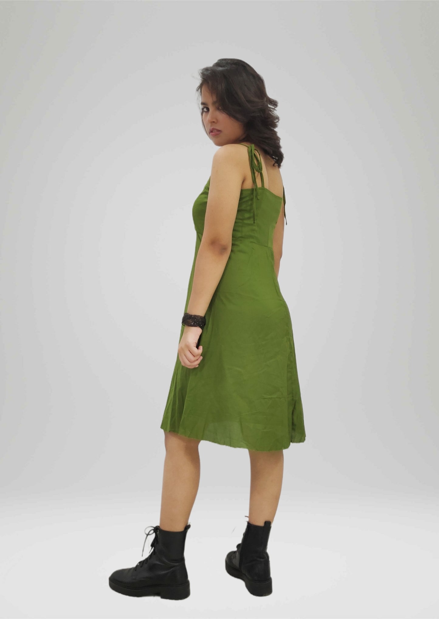 Emerald Charm Tie-Strap A-Line Dress