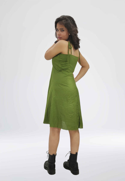 Emerald Charm Tie-Strap A-Line Dress