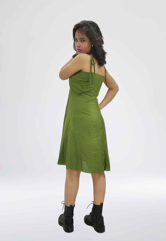 Emerald Charm Tie-Strap A-Line Dress