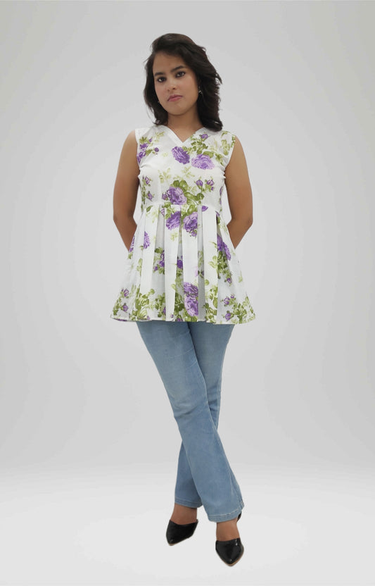 Lavender Bloom Pleated Peplum Kurti